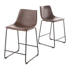 GDFStudio - Idash Vintage-Style Brown Counter Stools, Set of 2 - Bar Stools and Counter Stools