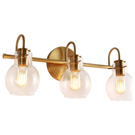 LNC Modern Clear Glass-Bell Shade Bathroom Vanity Light, Plating Brass Finish, 3 Lights