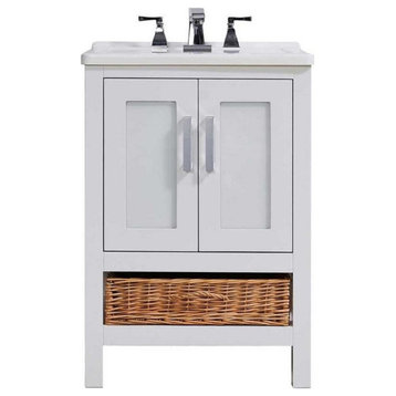 Stufurhome Rhodes 24 in. x 34 in. White Engineered Wood Laundry Sink with Basket