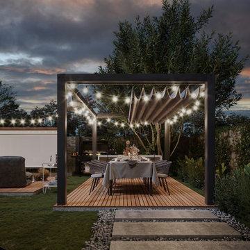 Outdoor Cinema Lounge with Fire Pit & Platform Deck