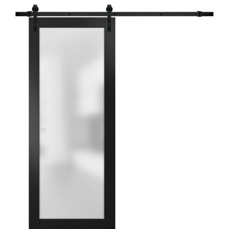 Barn Door 36 x 80 Frosted Glass | Planum 2102 Black Matte | 6.6FT Rail