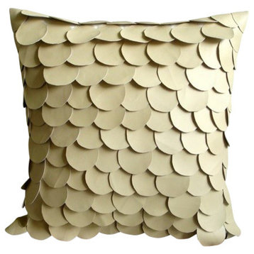 Mermaid Design 14"x14" Faux Leather Beige Accent Pillows, Mermaid