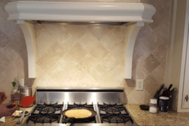 Faux finish hood to match stone backsplash