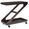 Linon Mare Wood Z Shaped Rolling Bar Cart with Glass Top in Umber Stain