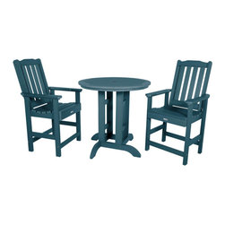 Highwood USA - Lehigh 3-Piece Round Counter-Height Dining Set, Nantucket Blue - Outdoor Dining Sets