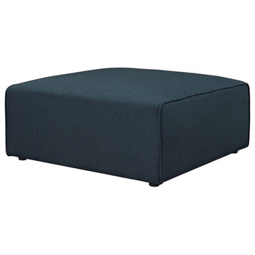 Modern Ottoman, Square Design With Polyester Upholstery & Piping Detail, Blue