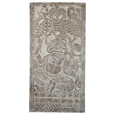 Consigned Vintage Fluting Ganesha Wall Sculpture Whitewash Zen Art Decor