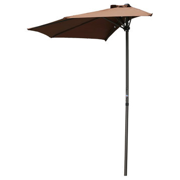 9' Half Round Vented Patio Wall Umbrella With Aluminum Pole, Coffee/Chocolate