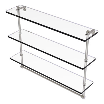 22" Triple Tiered Glass Shelf with Integrated Towel Bar, Satin Nickel