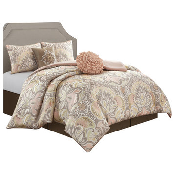 Amelia Floral Jacquard 6-Piece Bedding Comforter Set, Blush, King