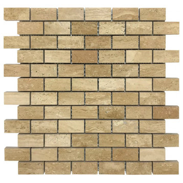 Patara 1"x2" Brick Design 12"x12" Travertine Mesh Mosaic Tile (10 sqft per box)