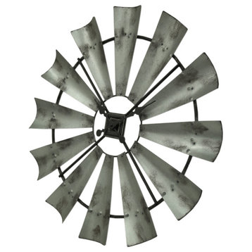 Distressed Grey Rustic 30 inch Metal Windmill Wall Clock