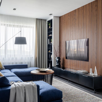 Дизайн квартиры с мебелью Zebrano by Sinteza: креслами,журнальным и smart-столом