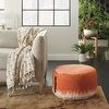 20" Terra Cotta And Abstract Round Pouf Ottoman