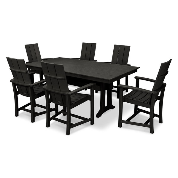 POLYWOOD Modern Adirondack 7-Piece Farmhouse Dining Set, Black