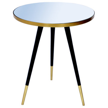 Reflection Mirrored Top Metal End Table, Matte Black and Gold Finish