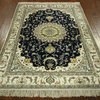 New Original Pure Silk Kashan Hand Knotted 4x6 Midnight Blue Medallion Rug H606