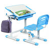 Height Adjustable Childrens Desk Chair Set Multifunctional Study Drawing Blue