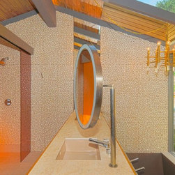 Old Ranch Road Master Bath View of The Shower Vanity and Sunken Tub - Bathroom Mirrors