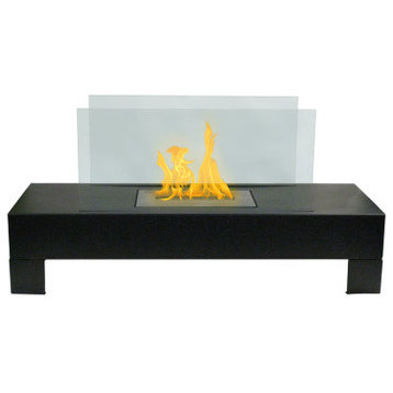 Gramercy Indoor/Outdoor Fireplace, Black Coated Metal With Glass Inserts