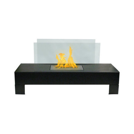 Gramercy Indoor/Outdoor Fireplace, Black Coated Metal With Glass Inserts