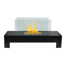 Gramercy Indoor/Outdoor Fireplace, Black Coated Metal With Glass Inserts