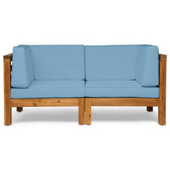 Capri Outdoor 3 Seater Wood Fire Pit Sofa Set – GDFStudio