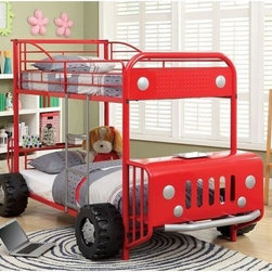 EXPLORER KIDS JEEP DESIGN RED METAL TWIN TWIN BUNK BED - Kids Beds