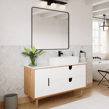 The Newton Bathroom Vanity, Single Sink, 48", Matte White, Freestanding