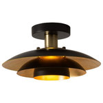 Nova of California - Rancho Mirage Flush Mount Ceiling Light - Matte Black - Introducing the new Rancho Mirage Flush Mount Ceiling Light, a luminary masterpiece that brings a touch of vintage-inspired elegance to your overhead space. Crafted with meticulous precision, this ceiling light features a weathered brass finish and a matte black sculptred shade, creating a captivating interplay of light and shadow. The hand-applied gold-leaf finish underneath the shade casts a warm and inviting glow, transforming any room into a sanctuary of ambient charm and refined style.