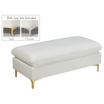Meridian Furniture - Naomi Velvet Upholstered Ottoman, Cream - Prop your feet and legs up like a boss with this Naomi cream Velvet Ottoman as the newest addition to your home decor plans. This elegant ottoman is covered in rich velvet to provide a neutral style boost to your room while pampering your feet in comfort at day's end. Customize its look with your choice of gold or chrome legs; both are included so that you can give this plush stool a personalized spin. Place it at the foot of the bed for a regal look, add it to a foyer for a spot to rest while putting on shoes, or bring it into the living room for an extra seat as needed.