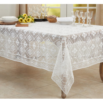 Delicate Crochet Tablecloth, White, 65"x88"