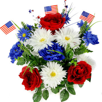 18 Stems Faux Peony Daisy Fillers Mixed Flower Bush With American Flags