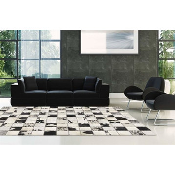 Black And White Cow Spot Square Pattern Patchwork Cowhide Rug, 4x6