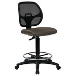 Office Star Products - Deluxe Custom Dillon Fabric Drafting Chair With 18" Diameter Foot ring - This GREENGUARD certified drafting chair is fashioned with a deluxe mesh back for breathability and adjustable footring to accommodate any size. The vinyl seating gives this chair a corporate look with casual feel. With one touch pneumatic seat height adjustment and back height adjustment, this accommodating piece is perfect for anyone looking for the perfect marriage of comfort and style.