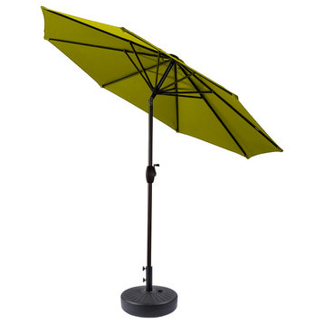 WestinTrends 9' Outdoor Patio Push Button Tilt Market Umbrella, Black Round Base, Lime Green