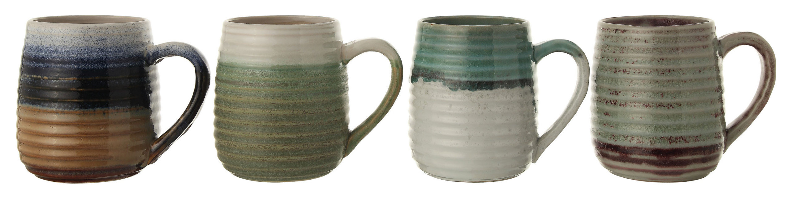 Large Multicolor Stoneware Mugs with Ribbed Sides (Set of 4 Colors ...