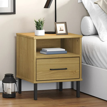 vidaXL Nightstand Storage Cabinet Bedside Table Brown Solid Wood Pine OSLO