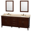 Hatton 80" Dark Chestnut Double Vanity With Ivory Marble Top and Oval Sink