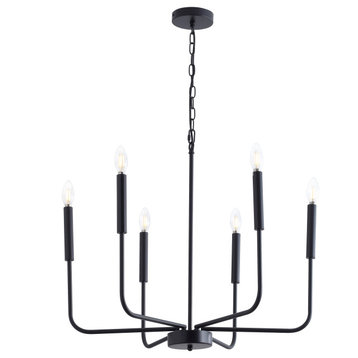 Modern 6-Light Candle Style Chandelier Lighting, Black