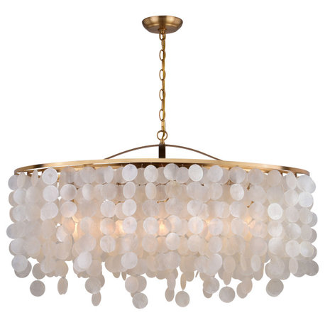 Elsa Capiz Shell 36" 5 Light Linear Chandelier Natural Brass