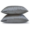 Silver Satin Solid Set of 2, 22"x22" Throw Pillow Cover - Silver Gray Slub Satin