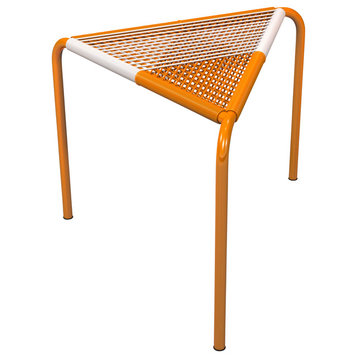 Hand-Woven Pvc Cord Stool, Orange Coated Stainless Steel Frame