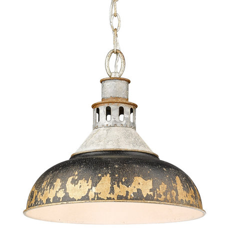 Kinsley Large Pendant, Aged Galvanized Steel With Antique Black Iron Shade