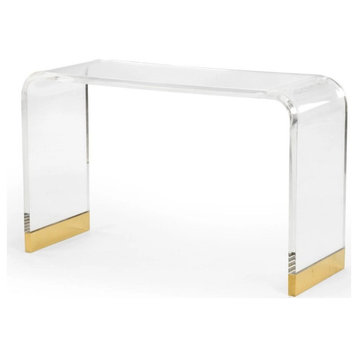 Acrylic waterfall console/Desk Lucite with Gold Trim