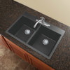 Radius 33" silQ Granite Double Bowl Kitchen Sink with 1 Pre-Drilled Hole in Grey
