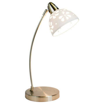 Simple Designs Brushed Nickel Desk Lamp With White Porcelain Flower Shade