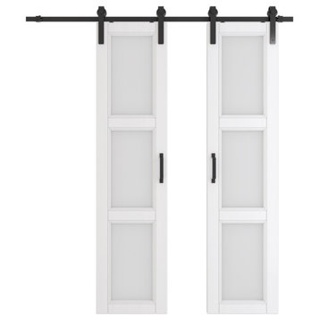 Modern Style Glass and Manufactured Wood Barn Door with Hardware Kit, 42"w X 84"