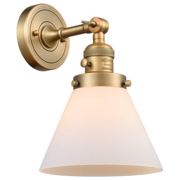Large Cone 1-Light Sconce, Brushed Brass, Glass: Matte White Cased