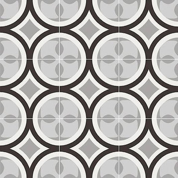 Patchwork Porcelain 8 x 8 Cement Look Tiles - Black and White 01 - 8 Sq Ft